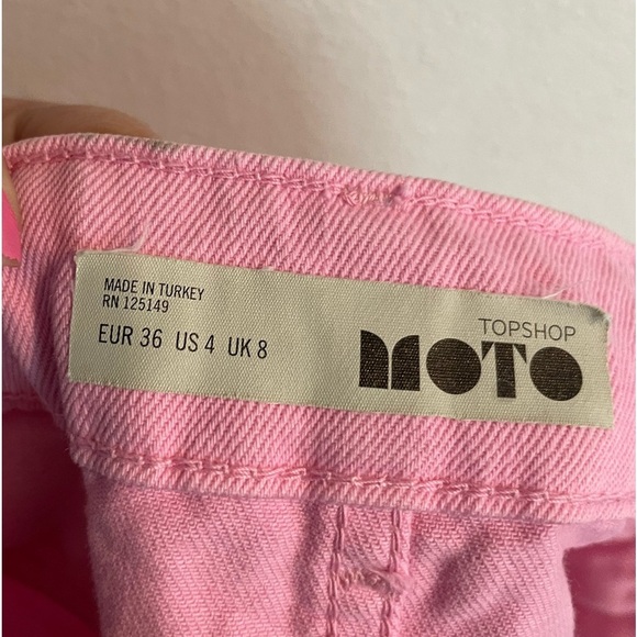 Topshop‎ Moto Bubblegum Pink Denim High Waisted Mini Skirt US Size 4 - Picture 4 of 7